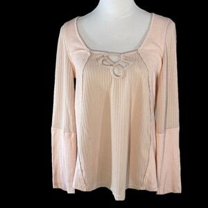 Clearance! Listicle Peach‎ Waffle Knit Neck Mixed Texture Top Cottagecore Boho M